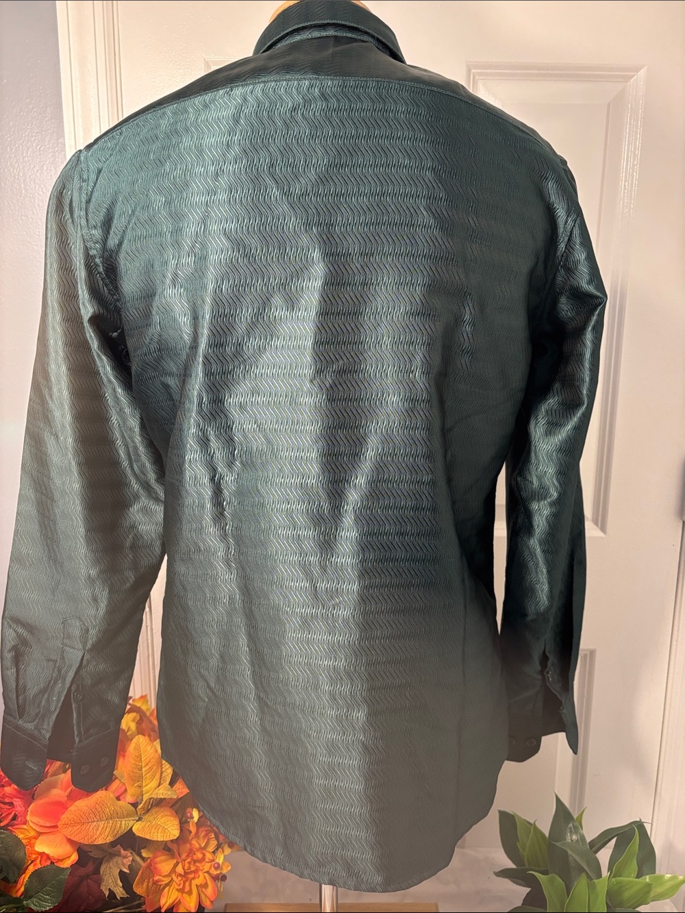 Barry Wang Men’s Medium Teal Green Silk Blend Long Sleeve Dress Shirt. - Picture 12 of 12